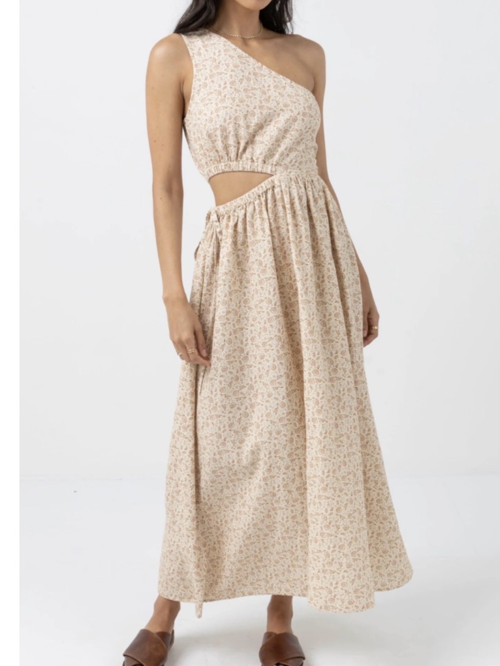 NWT Rhythm Nazare Paisley One-Shoulder Beige Floral Cutout Maxi